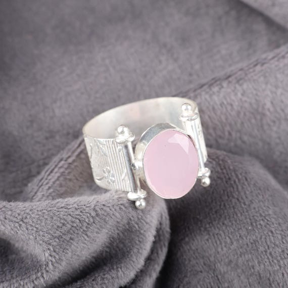 Handmade Rose Chalcedony Ring: 925 Sterling Silver Pink Gemstone Jewelry
