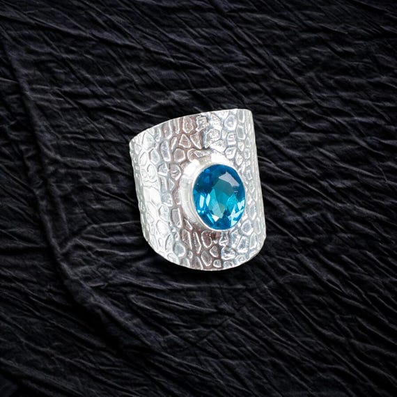 Handmade Swiss Blue Topaz Ring: 925 Sterling Silver Blue Gemstone Jewelry