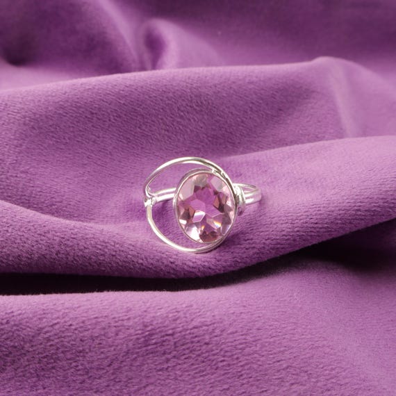 Handmade Morganite Ring: 925 Sterling Silver Pink Gemstone Jewelry