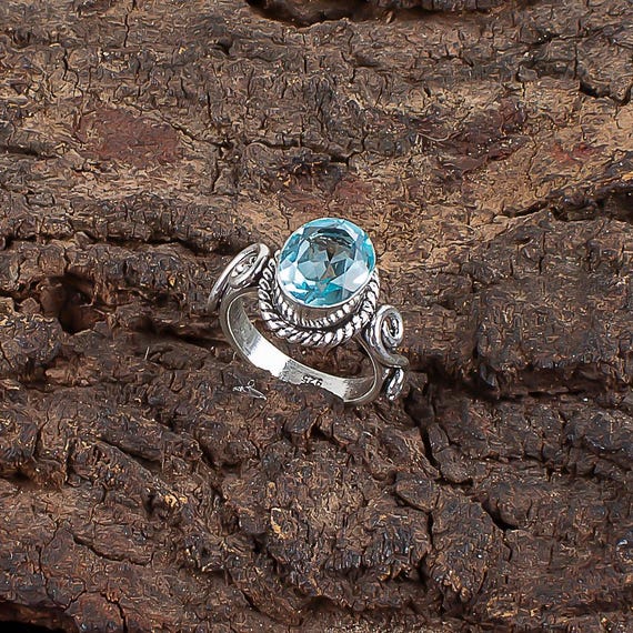 Handmade Sky Blue Topaz Ring: 925 Sterling Silver Blue Gemstone Jewelry