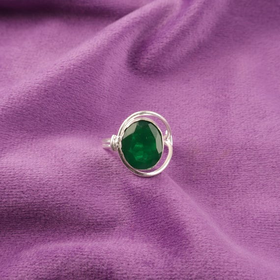 Handmade Green Onyx Ring: 925 Sterling Silver Green Gemstone Jewelry
