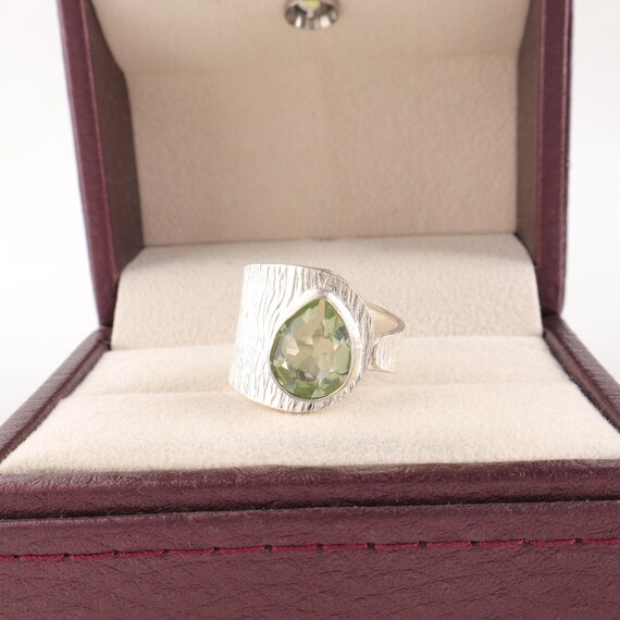 Handmade Green Amethyst Ring: 925 Sterling Silver Green Gemstone Jewelry