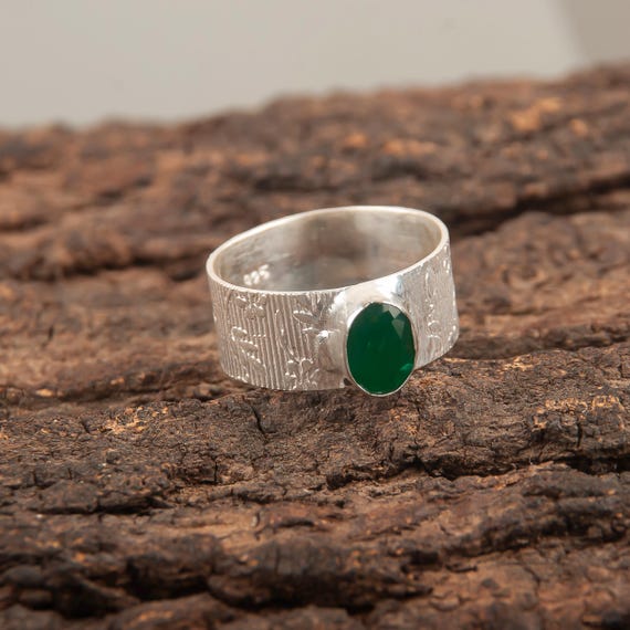 Handmade Green Onyx Ring: 925 Sterling Silver Green Gemstone Jewelry