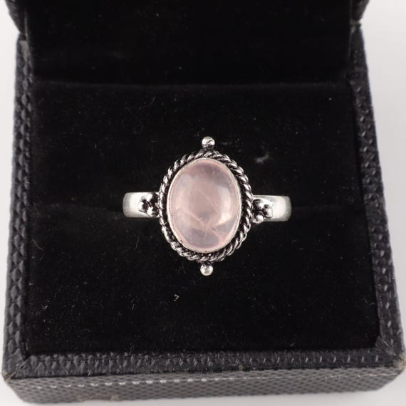 Handmade Rose Quartz Ring: 925 Sterling Silver Pink Gemstone Jewelry
