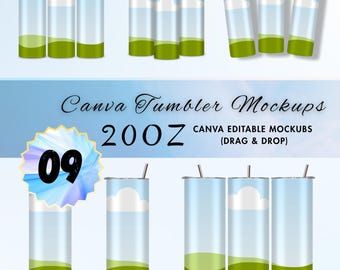 09 Canva 20oz Tumbler Mockup Bundle, Rotating Skinny Tumbler Template, Drag & Drop Sublimation Frame Mockups, Digital Download