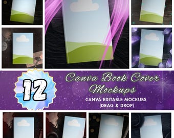 12 Canva Book Cover Mockups, Editable 3D Book & Ebook Mockup Templates, KDP Paperback and Hardcover, Drag and Drop Backgrounds