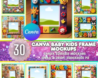 30 Baby-Kinderrahmen-Mockups Bundle für Canva, Kinderzimmer-Rahmen-Mockups, bearbeitbare Vorlagen für Kinderzimmer