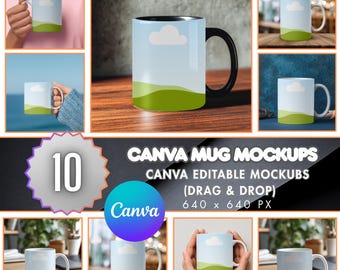 10 Mug Mockup Bundle Canva, 15oz Accent Mug Mockup, Drag and Drop Canva Mug Templates, Editable Mug Mockup Templates, Digital Download