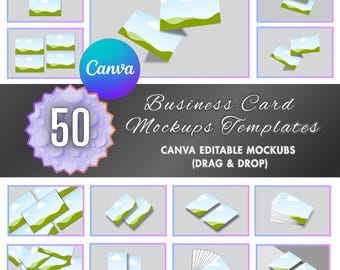 50 Business Card Mockups Canva Bundle, Drag & Drop Editable Card Mockups, Modern Minimal Branding Templates, Digital Download