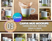 9 Mug Mockups Canva Bundle, Coffee Mug Mockup Templates, Canva Editable Mug Mockups, Drag and Drop, Small Business Digital Download