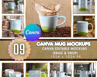 9 Mug Mockups Canva Bundle, Coffee Mug Mockup Templates, Canva Editable Mug Mockups, Drag and Drop, Small Business Digital Download