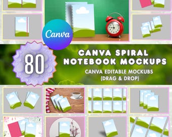 80 Canva Spiral Notebook Mockups, Editable Notebook Templates, Canva Template, Notebook Mockup, Drag & Drop Canva Mockup Bundle, DIY