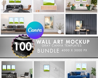 100 Canva Wall Art Mockups Bundle, Canvas Frame Mockups, Canva Editable Template, Modern Interior Wall Frames, Drag & Drop Templates