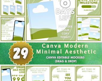 29 Canva Book Mockups for Authors, Minimal Aesthetic Instagram and Canva Templates, Author Branding Mockups, Editable Drag & Drop