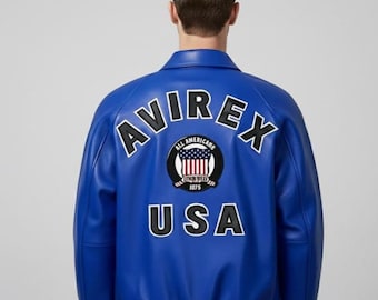 Blauw leren Avirex-bomberjack – USA Icon Street Style-jack