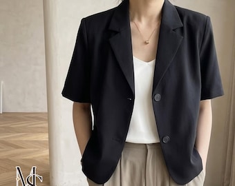 Women's Short Sleeve Blazer | Solid Casual Cropped Suit | Formal Outerwear Chic Fashion