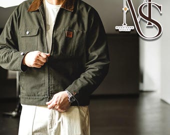 Retro Detroit Zip Up Jacket | Corduroy Collar Short Outerwear | Stylish Utility Coat