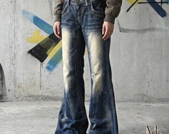 RESERVED Riobera Wide Leg Bib Jeans, Low Rise Bootcut, Japanese