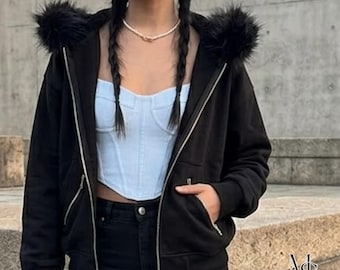 Faux Fur Jacket | Zip Up Gothic Hooded Coat | Streetwear Grunge Outfits