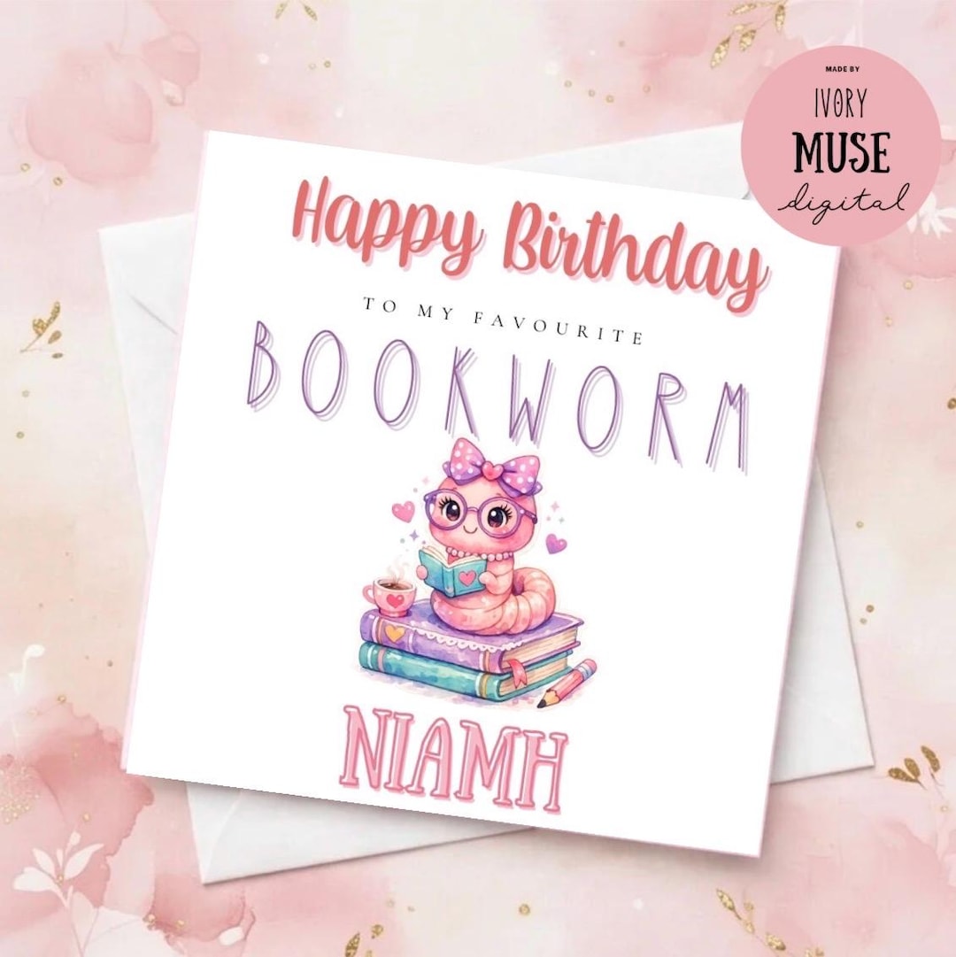 Personalised Bookworm Birthday Card - Etsy