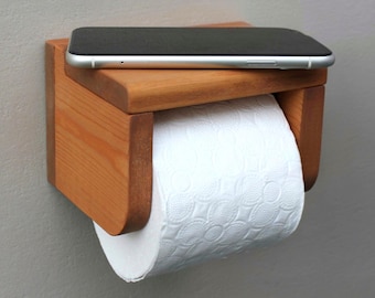 Taupe Pine Wood Toilet Roll Holder – Minimal Bathroom Decor