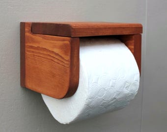 Golden Brown Pine Toilet Roll Holder - Minimalist Bathroom Decor