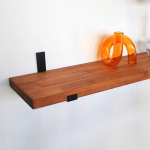 Floating Shelves with U Metal Bracket, Golden Brown Solid Pine Wood Wall Shelf