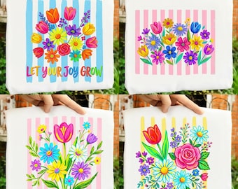 Gestreepte boho bloemenpenseel png, preppy bloemen png-bundel, summer vibes png, lentebloemen png, wilde bloemen png, Floral Mama png, zomer