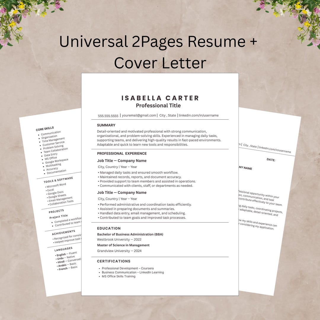 ATS Resume Template | Modern CV, Cover Letter (word, Canva, Google Docs ...