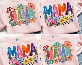 Bloemen penseelstreek mama png, kleurrijk geschilderde lentebloemen png, Moederdag aquarel bloemen mama shirt png-ontwerp, digitale download