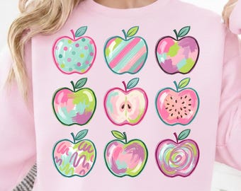 Preppy appel png, leraar appel png, penseelstreek geschilderde appel clipart, gestreepte appel png, kleurrijke schoolappel, terug naar school png