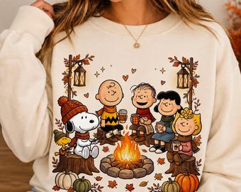 Snoopy Fall Campfire PNG, Snoopy Friends PNG, Autumn Camping PNG, Pumpkin Season Shirt, Cozy Fall Sublimation, Halloween Fall Png