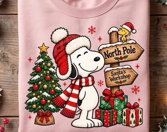 Snoopy Christmas PNG, Vintage Christmas PNG, Retro Christmas Shirt Design, Santa Workshop PNG, Holiday Shirt Png, Xmas Digital Download