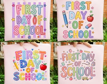 First Day of School PNG Bundle, Preppy School PNG, Teacher Shirt PNG, Back to School Png, School Sublimation, School Clipart