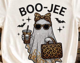 Cute Rhinestone Ghost PNG, Leopard Bow Ghost PNG, Boo-Jee Halloween Ghost, Girly Spooky Shirt Design, Trendy Halloween Sublimation, Digital