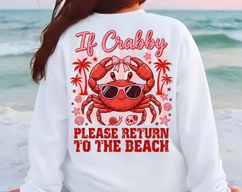 Als slechtgehumeurd, keer dan terug naar het strand png, grappig strandshirt met krabben png, gestreept zomersublimatieontwerp, retro strandshirt png