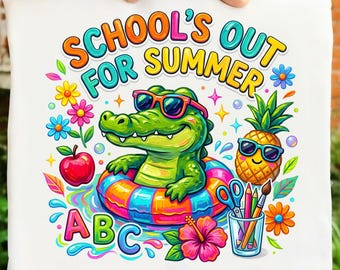 School's Out For Summer png, grappige zomeralligator png, shirtontwerp laatste schooldag, leraar zomercadeau sublimatie, vakantie kinderen, vakantie png