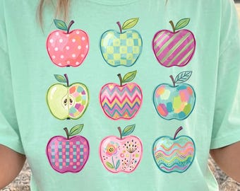 Preppy Apple PNG, Polka Dot Teacher Apple PNG, Brushstroke Painted Apple Clipart, Teacher Shirt Png, Colorful School Apple, Back to School