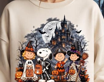 Retro Snoopy Halloween PNG, Peanuts Halloween Shirt Design, Trick or Treat PNG, Vintage Halloween PNG, Spooky Fall Shirt, Halloween Friends