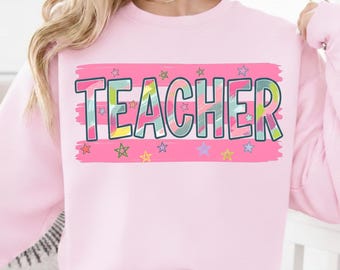 Leraar met penseelstreken PNG, Preppy leraar PNG, Kleurrijk ontwerp voor lerarenshirt, Terug naar school PNG, Leuke waardering voor leraren, Sublimatie voor leraren