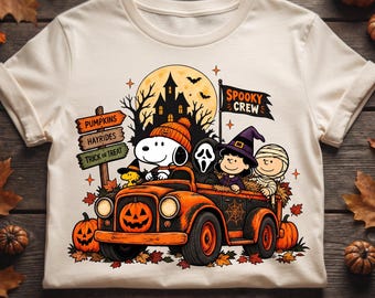Snoopy Halloween PNG, Retro Horror Inspired Fall Design, Spooky Crew PNG, Full Moon Autumn Graphic, Vintage Halloween Sublimation, Digital