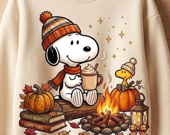 Campfire Snoopy Fall PNG, Cozy Fall PNG, Pumpkin Spice Coffee PNG, Autumn Shirt Design, Fall Sublimation Png, Digital Download