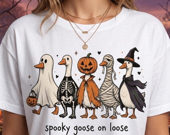 Spooky Goose on the Loose PNG, Funny Goose Shirt Design, Halloween Goose PNG, Trendy Fall Shirt PNG, Cartoon Goose Digital Design