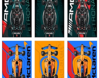 Mercedes AMG W14 (42171) + McLaren (42141) Technic F1-bilar i skala 1:8 - Väggmonterade digitala utskrifter / mallar (+IKEA-ramkompatibel storlek)