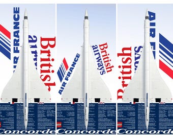 Lego Concorde (10318) - Väggmonterad displayram bakgrund - digitaltryck
