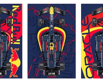 Red Bull Racing RB20 Formel 1 - 1:8 skala Lego Technic bil - Displayram digitaltryck mall (+IKEA Ram kompatibel)