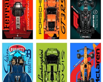 PREMIUMPAKET - Lego Technic 1:8 Superbilar - 20 x 30 tum + Kompatibel med IKEA-ram 50 x 70 cm - Väggmonterad displayram digitaltryck - bakgrunder