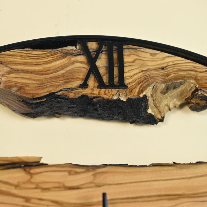Olive Wood Wall Clock With Metal Frame, Rustic Round Handmade Wall Art ...