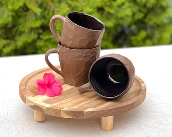 Wabi Sabi Handmade Ceramic Mug – Dark Brown Textured Pottery Coffee Cup, Rustic Stoneware Mug