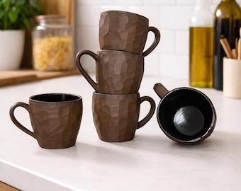 Wabi Sabi Ceramic Coffee Mug, Handmade Matt Dark Brown Textured Cup